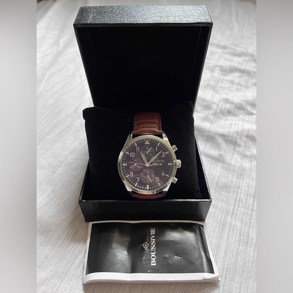 Boussite Brown Leather Strap Watch